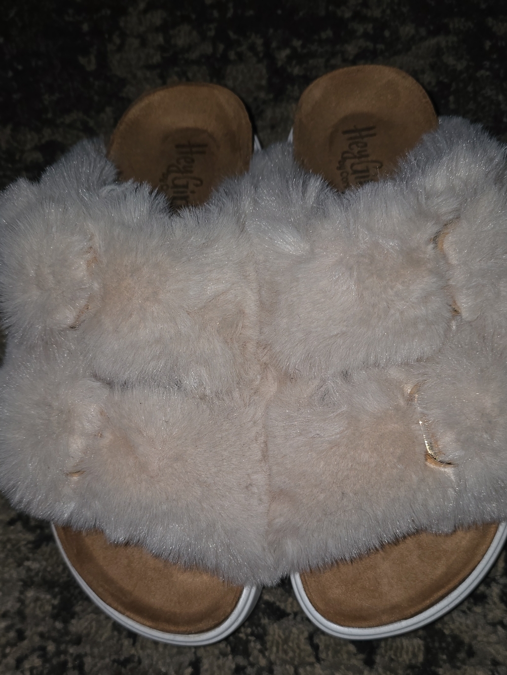 Cozy Faux Fur Slide Sandals in Light Tan Corkys Hey Girl